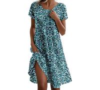 Générique Robe Femme Décontractee Fluide Col Rond A Ligne Confortable pour Maison Printemps Ete Automne Tenue Basique Garde Robe(b-Mint Green, L)