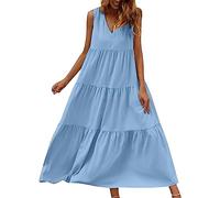 Générique Robe Femme décontractée sans Manches col V évasée pour élégance Quotidienne et Confort Absolu en Tissu Respirant Parfait Toutes Saisons (Blue, M)