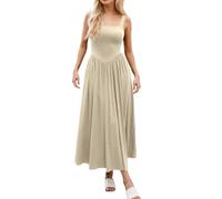 Générique Robe Femme D'été Chic Et Elegant Col Carré sans Manche Longue avec Poches Ajustée Et évasée Robe De Plage Taille Cintrée Coupe Ample Couleur Unie pour Cocktail Vacances Danse