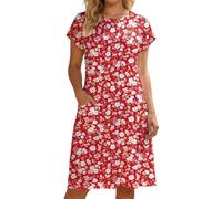 Générique Robe Femme D'éTé Mi-Longue à Manches Courtes Robes Aux Genoux Ample DéContractéE Style Empire avec Poches