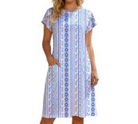 Générique Robe Femme D'éTé Mi-Longue à Manches Courtes Robes Aux Genoux Ample DéContractéE Style Empire avec Poches