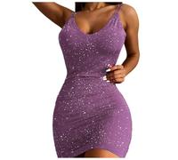 Générique Robe Femme Élégante Dos Séduisante avec Paillettes Design Portefeuille sur Les Hanches pour Une Mince et Stylée (Purple, S)