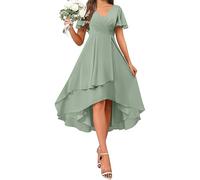 Générique Robe Femme Élégante Ourse Asymétrique Midi Manches Courtes Col V Portefeuille Décontractée Volants Ourlet Longue pour Invitée Mariage Fête