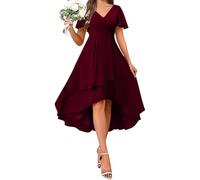 Générique Robe Femme Élégante Ourse Asymétrique Midi Manches Courtes Col V Portefeuille Décontractée Volants Ourlet Longue pour Invitée Mariage Fête