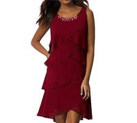 Générique Robe Femme Été en Mousseline Col Rond Élégante ete Robes De Soirée Imprimé Fleurs À Manches Courtes Superposés Volants Léger Et Respirant Mini Dress Décontracté Plage Robe Cocktail