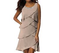 Générique Robe Femme Été en Mousseline Col Rond Élégante ete Robes De Soirée Imprimé Fleurs À Manches Courtes Superposés Volants Léger Et Respirant Mini Dress Décontracté Plage Robe Cocktail