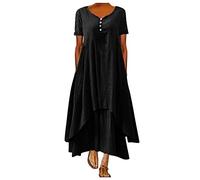 Générique Robe Femme Ete Mi Longue BohèMe Manches Longues Eté Boheme Dress Plissée avec Poches Mode Sundress Longue Chic Elegante Robes en Lin Lâche Longue Robe Maxi Robes