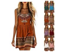 Générique Robe Femme Ete mi Longue Chic et Elegant Robes sans Manches Bohème Robe Été Courte Fluide et Légère Robes de Plage Décontractée pour Vacances Estivale