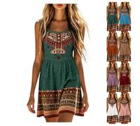 Générique Robe Femme Ete mi Longue Chic et Elegant Robes sans Manches Bohème Robe Été Courte Fluide et Légère Robes de Plage Décontractée pour Vacances Estivale