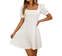 Générique Robe Femme Été - Robes Chic Et Elegant Col en Carré Manches Courtes Robes Décontracté Ample Habillée Ete Fluide Grande Taille Couleur Unie Dress Casual De Plage Et De Vacances