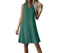 Générique Robe Femme Été - Robes Chic Et Elegant Col en V sans Manches avec Fermeture Éclair Robes Décontracté Ample Habillée Ete Fluide Grande Taille Couleur Unie Dress Casual Plage Vacances