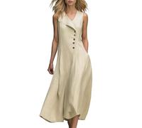 Générique Robe Femme Été - Robes Chic Et Elegant sans Manches avec Boutons Asymétriques Et Poches Robes Décontracté Ample Habillée Ete Fluide Taille Haute Couleur Unie Dress Casual Plage Vacances