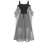 Générique Robe Femme Halloween Couple Costume Pirate Femme Demon Sorcière Taille Cape Hallowen Sorciere Chic Déguisement Halloween Ado Moyen Age Costumes Robe Noire Sexy 3XL