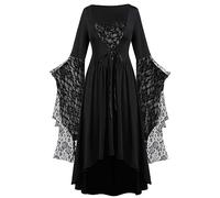 Générique Robe Femme Halloween, Élégante Médiévale Gothique à Manches Évasées Col Carré Sensuel Ourlet Irrégulier Fluide Taille Grande S-5XL pour Soirée Cocktail Costume Fête Cosplay Sorcière