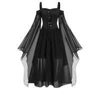 Générique Robe Femme Halloween, Élégante Médiévale Gothique à Manches Évasées Col Carré Sensuel Ourlet Irrégulier Fluide Taille Grande S-5XL pour Soirée Cocktail Costume Fête Cosplay Sorcière