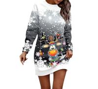 Générique Robe Femme Hiver Noël Col Rond Robe Pull Femme Robe Tricotée Sweat Femme Christmas Renne Flocon de Neige Arbre Soirée Fête Cérémonie Décontractée au Genou Costume De Noël