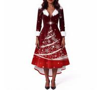 Générique Robe Femme Hiver Noel Costume Trapeze Moulante Women Dresses Grande Taille Dentelle Reveillon Mere Fete Gala Velours Manche Orientale Sequin Robe Noel Femme Chic S
