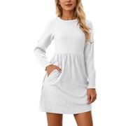 Générique Robe Femme Longue Robe Manches Longues Col Rond Poches Cintrée Casual Automne Robes Midi Évasée Mode Urbaine Détente Robes Leisure Quotidien Élégante Combinaison Automne Hiver Chic Relax