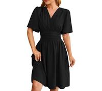 Générique Robe Femme Manches Courtes Col V Elegant Robes Ete Robe de Plage D'été 2024 A-Line Casual Robe à Fleurs Femme Mode