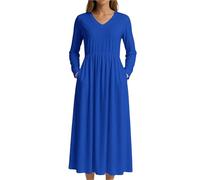 Générique Robe Femme Manches Longues Chemise Fête Simple Printemps Robe Couleurs Unies Cocktail Jupe Femme Court Patchwork Dress Classic Boheme Oktoberfest 2#Bleu Royal XL