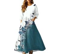 Générique Robe Femme Manches Longues Col en V Fête Simple Automne Robe Imprimés Soiree Jupe Femme Pull Floral Dress Popular Boheme Reveillon 2#Bleu Royal L