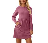 Générique Robe Femme Manches Longues Col Rond Poches Manteau Automne Robe Taille Cintrée Poncho Décontractée Étole Mi-Longue Robes Col Rond Longue Poncho Taille Cintrée Châle Décontractée Femme