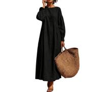 Générique Robe Femme Manches Longues Col Rond Taille Empire Froncée Coupe A-Line Fluide Doux Confortable Décontractée Élégante Mi-Saison Automne Hiver Tunique Longue