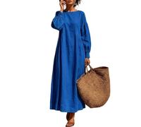 Générique Robe Femme Manches Longues Col Rond Taille Empire Froncée Coupe A-Line Fluide Doux Confortable Décontractée Élégante Mi-Saison Automne Hiver Tunique Longue