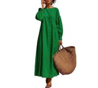 Générique Robe Femme Manches Longues Col Rond Taille Empire Froncée Coupe A-Line Fluide Doux Confortable Décontractée Élégante Mi-Saison Automne Hiver Tunique Longue