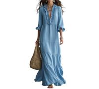 Générique Robe Femme Manches Longues Col Rond Taille Empire Froncée Coupe A-Line Fluide Doux Confortable Décontractée Élégante Mi-Saison Automne Hiver Tunique Longue