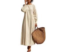 Générique Robe Femme Manches Longues Col Rond Taille Empire Froncée Coupe A-Line Fluide Doux Confortable Décontractée Élégante Mi-Saison Automne Hiver Tunique Longue