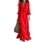 Générique Robe Femme Manches Longues Col Rond Taille Empire Froncée Coupe A-Line Fluide Doux Confortable Décontractée Élégante Mi-Saison Automne Hiver Tunique Longue