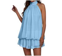 Générique Robe Femme Mini Col Montant Nuque Chiffon Double Volants Robe De SoiréE Sensuelle pour FêTe Et Cocktail Y2k Sleeveless Dress Party Nightclub Dress 2026