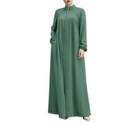 Générique Robe Femme Musulmane Chic Et Elegant,Cardigan à Col Montant Et Fermeture éClair Musulmane De Style Arabe Moyen avec Poches Robe Ample Et éLéGante pour La PrièRe (Green XXXXXL)
