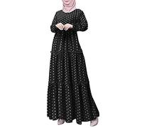 Générique Robe Femme Musulmane Chic Et Elegant Grande Taille,Femmes BohèMe à Imprimé Robe Musulmane Manches Longues VêTements De PrièRe (Black S)