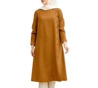 Générique Robe Femme Musulmane Chic,Robe Musulmane Ample DéContractéE à Manches Longues Et Boutons Chemise à Manches Longues (Yellow XXXXXL)