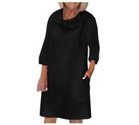 Générique Robe Femme Musulmane,Robes D'éTé Robe à Manches Courtes Col Rond Smock DéContractéE Mini Robes D'éTé (Black XXL)