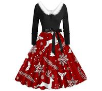 Générique Robe Femme Noel - Robe Noël Femme Titre du Produit : Robe trapèze à col en V et Faux col pour Femme (Red XXXXXL)