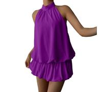 Générique Robe Femme Noir Uni Col Halter Épaules Dénudées Taille Ajustée Volant Bouffant - Robe Courte Sensuelle Féminine pour Ete Vacances à la Plage Style de Vacances