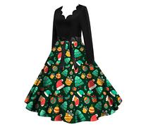 Générique Robe Femme - Robe de thé Classique pour Femmes de Noël Robe à Manches Longues et col en V avec Ceinture Swing Robes de soirée Cocktail (Grey M)