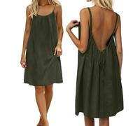 Générique Robe Femme Robe Nuisette Courte décontractée sans Manches et Dos Nu, Style Maison Ample (Dark Green, XXL)