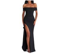 Générique Robe Femme Sexy Épaules Dénudées Fente Haute Robes sans Manches Froncée Longue Moulante Formelle Dress de Soirée Party Cocktail