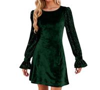 Générique Robe Femme SoiréE Chic Et Elegant,Robe Longue en Velours Uni à Manches Longues Et Col Rond éLéGante Et Confortable IdéAle pour Les SoiréEs Et Les FêTes (Dark Green, M)