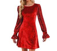 Générique Robe Femme Soiree Sexy,Robe en Velours Unie à Col Rond Et Manches Longues éLéGante Et DéContractéE IdéAle pour Les SoiréEs MatièRe Douce Extensible Et Confortable (Red, XL)