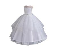 Générique Robe FêTe Fille,Robes pour Filles, sans Manches, col Rond, Robe de soirée Formelle pour Enfants, brodée, Demoiselle d'honneur, Anniversaire, Bal, Concours de beauté, Maxi (White, 8-9 Years)