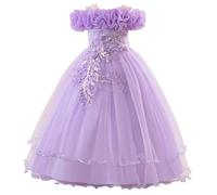 Générique Robe Fille 3 Ans Hiver,Robes élégantes pour Filles, idéales pour Un Mariage décontracté ou Une soirée, avec épaules dénudées et Jupe Tutu, pour Les 7 à 12 Ans. (Light Purple, 10 Years)
