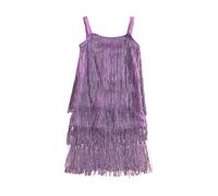 Générique Robe Fille 3 Ans,Robe Fille 12 Ans,Robe à Franges et Paillettes pour Filles, Robe de Danse Latine, Robe de Tango à Pompons (Purple, 3-4 Years)