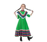 Générique Robe Fille 8 Ans,Robe De Princesse Fille 4 Ans,Costume de Fille Mexicaine à Manches Longues, Robe de Princesse Multicolore pour Halloween, Robes de soirée dansante (Green, 9-10 Years)