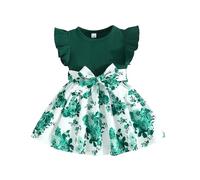 Générique Robe Fille à Manches Papillon pour Petites Filles, imprimée et contrastée, idéale pour Les Occasions spéciales (Green, 18-24 Months)