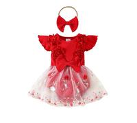 Générique Robe Fille Bébé Été Nouveau-né Manches Volantes Broderie Fleurs Mauve Tulle Jupe Ourlet Côtes Body Maille Polyester (3M-18M)